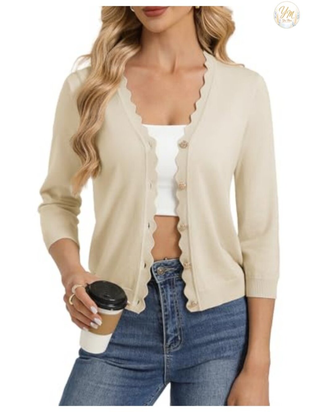 Lightweight 3/4 Sleeve Bolero Shrug Cardigan Button-Down